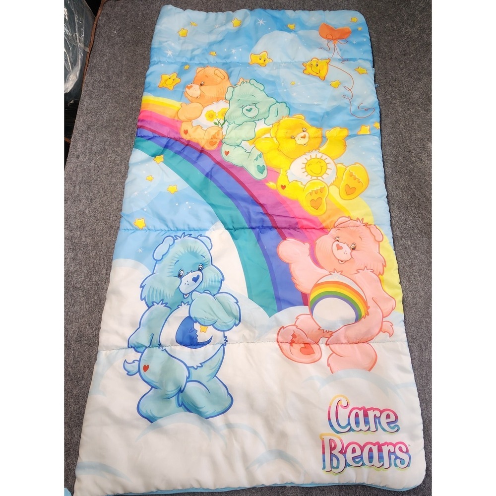 Care Bears Rainbow Clouds Sleeping Bag Childs Kids Blanket Bed Blue Fleece Lined